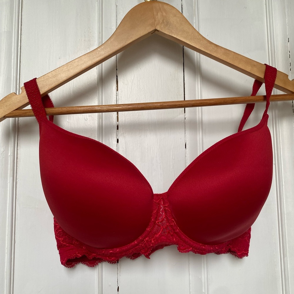 Simone Pérèle Padded Red Lace-Trim Underwire Bra